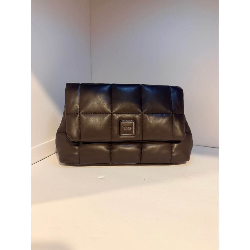 NWT Victoria’s Secret Quilted Brown Pouch Clutch Makeup Bag